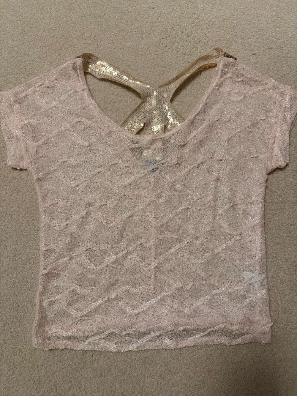 Charlotte Russe Light Pink Knit Tee with Gold Sequin Back